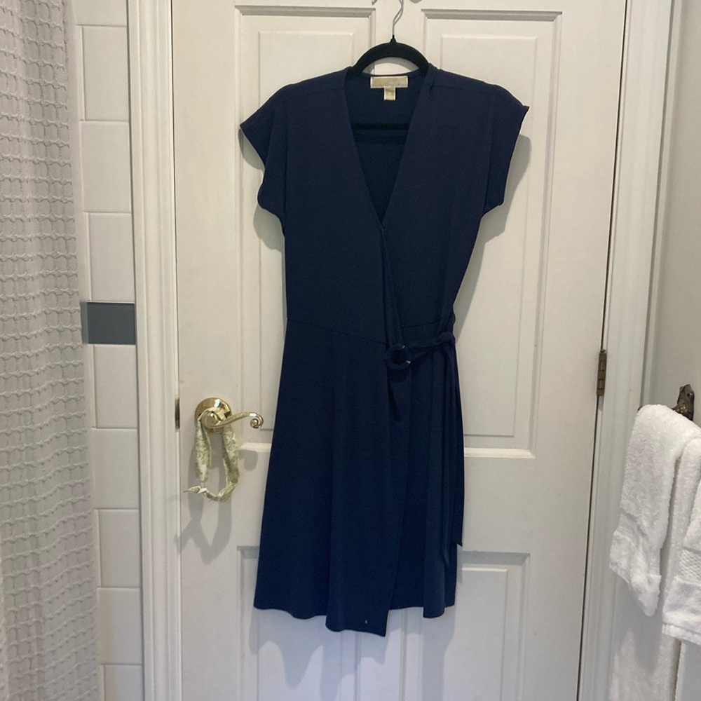 Michael Kors Blue Midi Sundress V-Neck Cap Sleeve